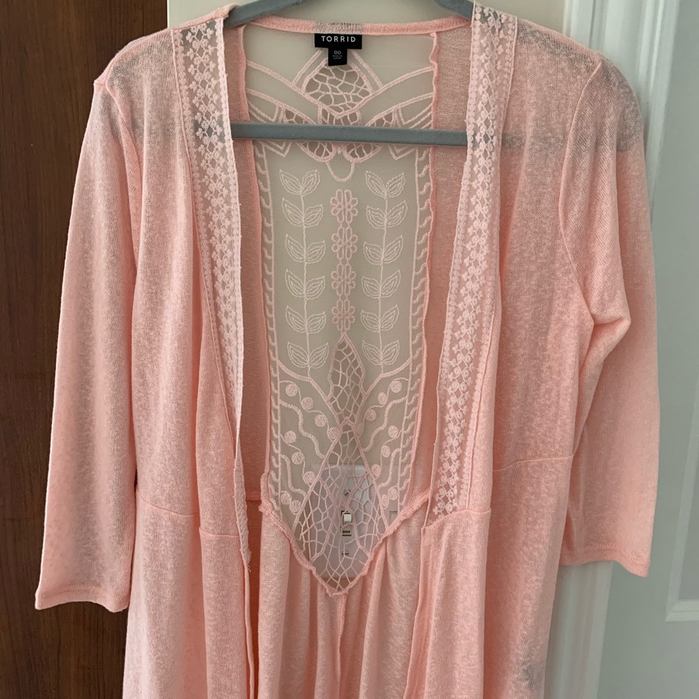 Torrid Pink lace cardigan sweater